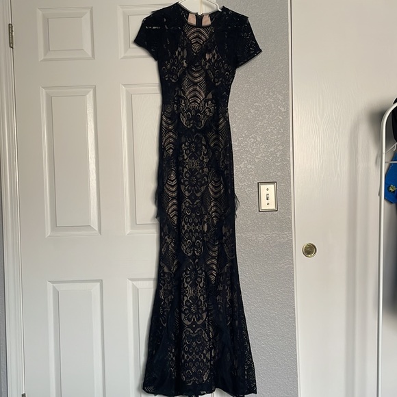 BCBGMAXAZRIA Black Lace Dress w Ruffles - Picture 2 of 16